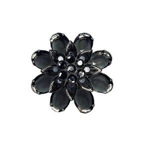 Large Silver Tone And Smoky Faceted Acrylic Domed Flower Brooch (5387)